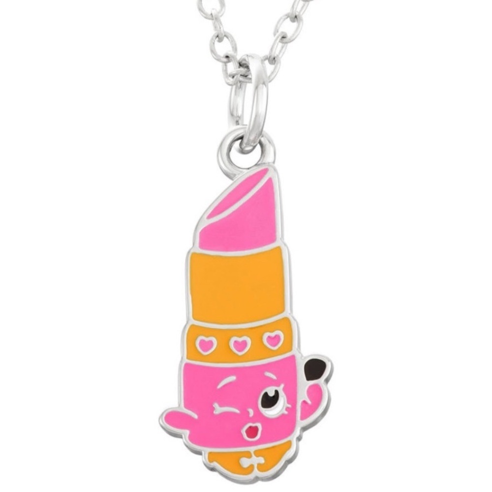 Shopkins Lippy‎ LIPS Pink Necklace 18" Silver Tone
Over Brass Necklace NEW GIFT